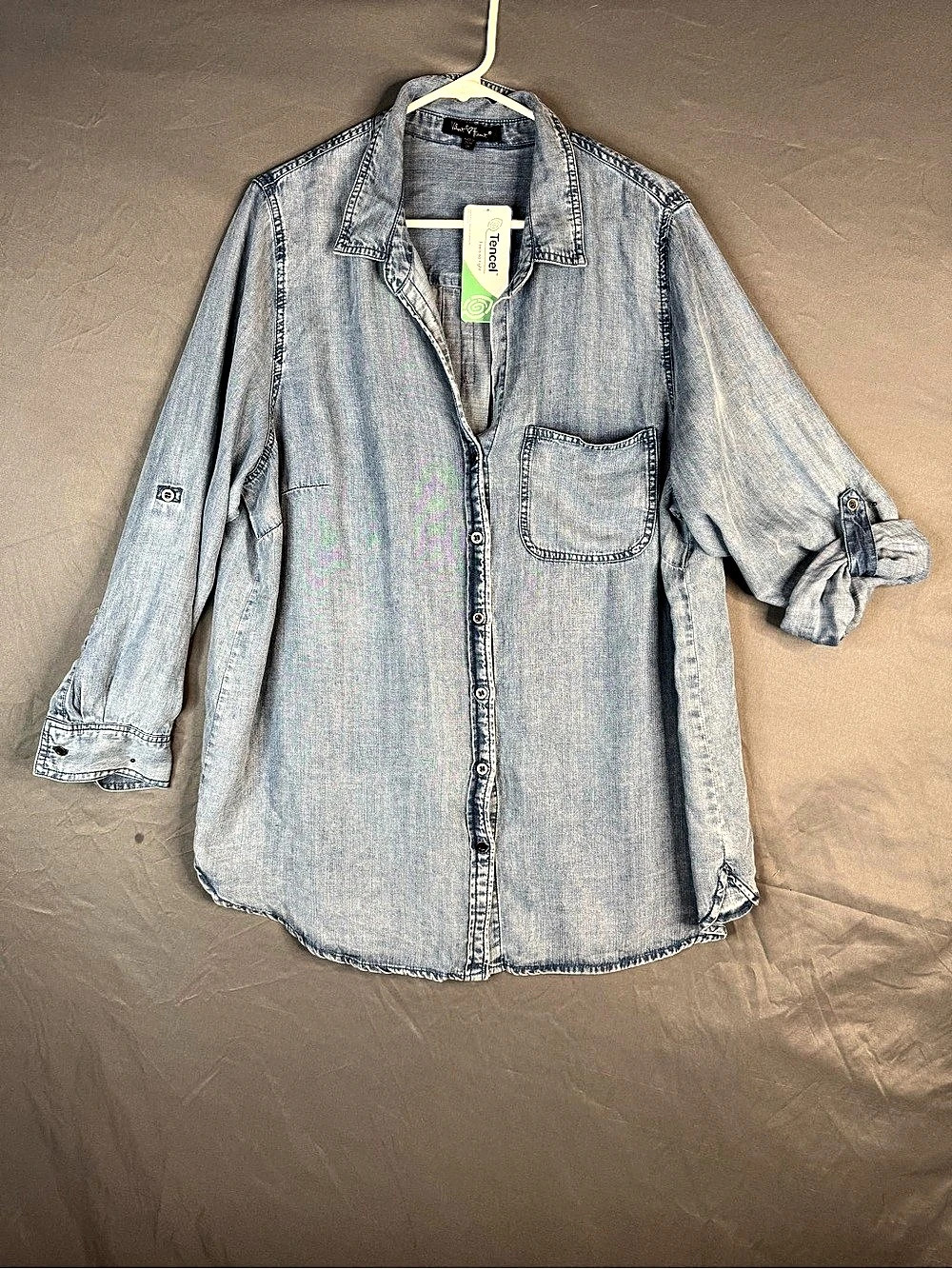 Velvet Heart Sirena Tencel Roll Tab Shirt Denim Button Down Shirt in Blue Size